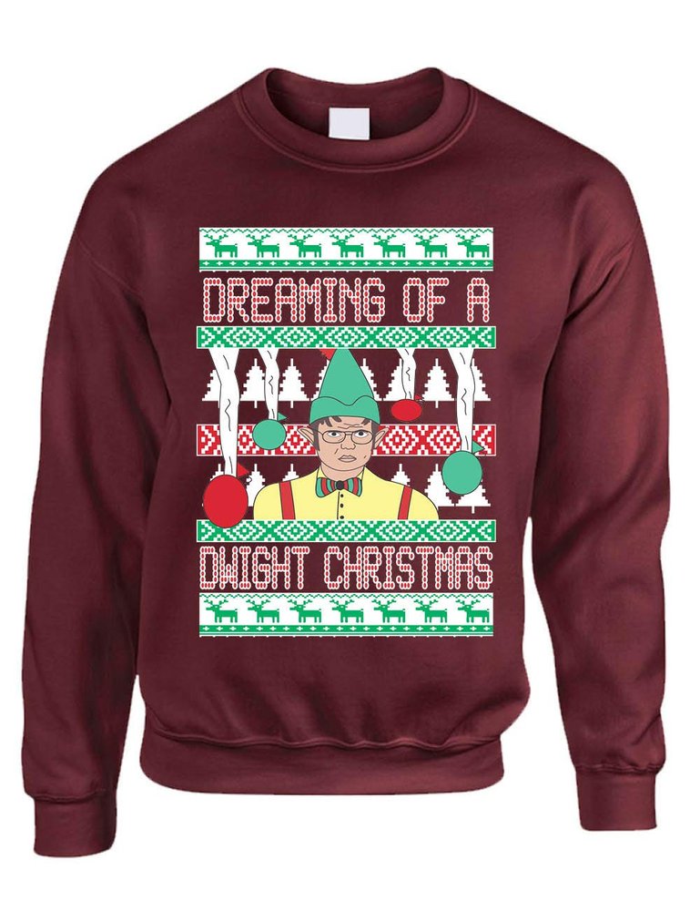 ALLNTRENDS Adult Sweatshirt Dreaming of A Dwight Christmas Funny Ugly Xmas (2XL, Maroon)
