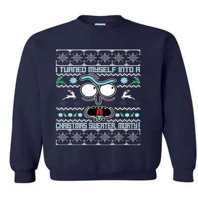 ALLNTRENDS Adult Sweatshirt I Turned Myself Into A Christmas Sweater Funny Xmas (L, Navy Blue)