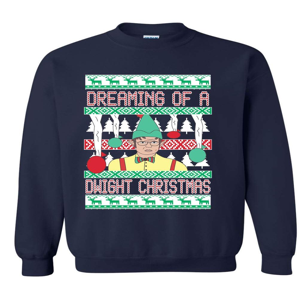ALLNTRENDS Adult Sweatshirt Dreaming of A Dwight Christmas Funny Ugly Xmas (2XL, Navy Blue)