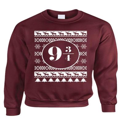 ALLNTRENDS Adult Sweatshirt Nine and Three Quarters Platform Ugly Christmas Top (S, Maroon)
