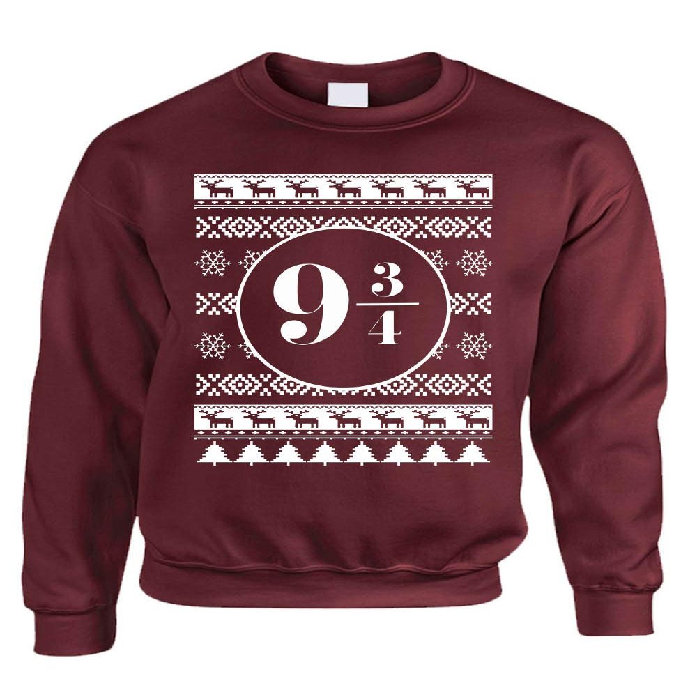 ALLNTRENDS Adult Sweatshirt Nine and Three Quarters Platform Ugly Christmas Top (S, Maroon)
