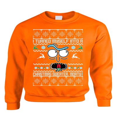 ALLNTRENDS Adult Sweatshirt I Turned Myself Into A Christmas Sweater Funny Xmas (XL, Orange)