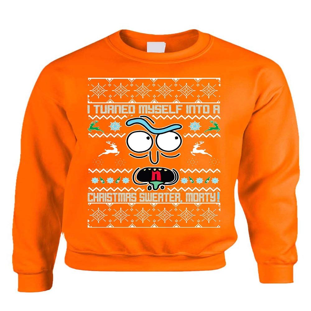 ALLNTRENDS Adult Sweatshirt I Turned Myself Into A Christmas Sweater Funny Xmas (XL, Orange)