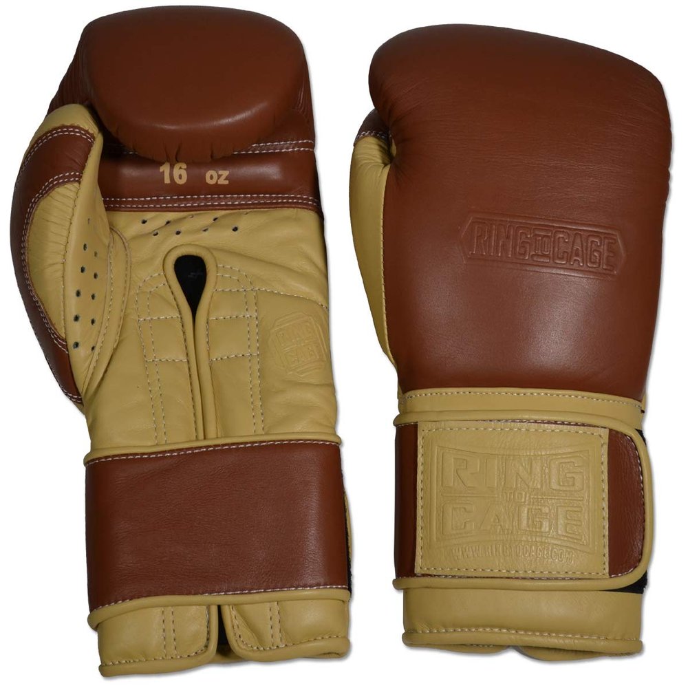 Japanese-Style Training Boxing Gloves 2.0 (Drum Dyed Brown/Cream Palm, 16oz Hook&Loop)