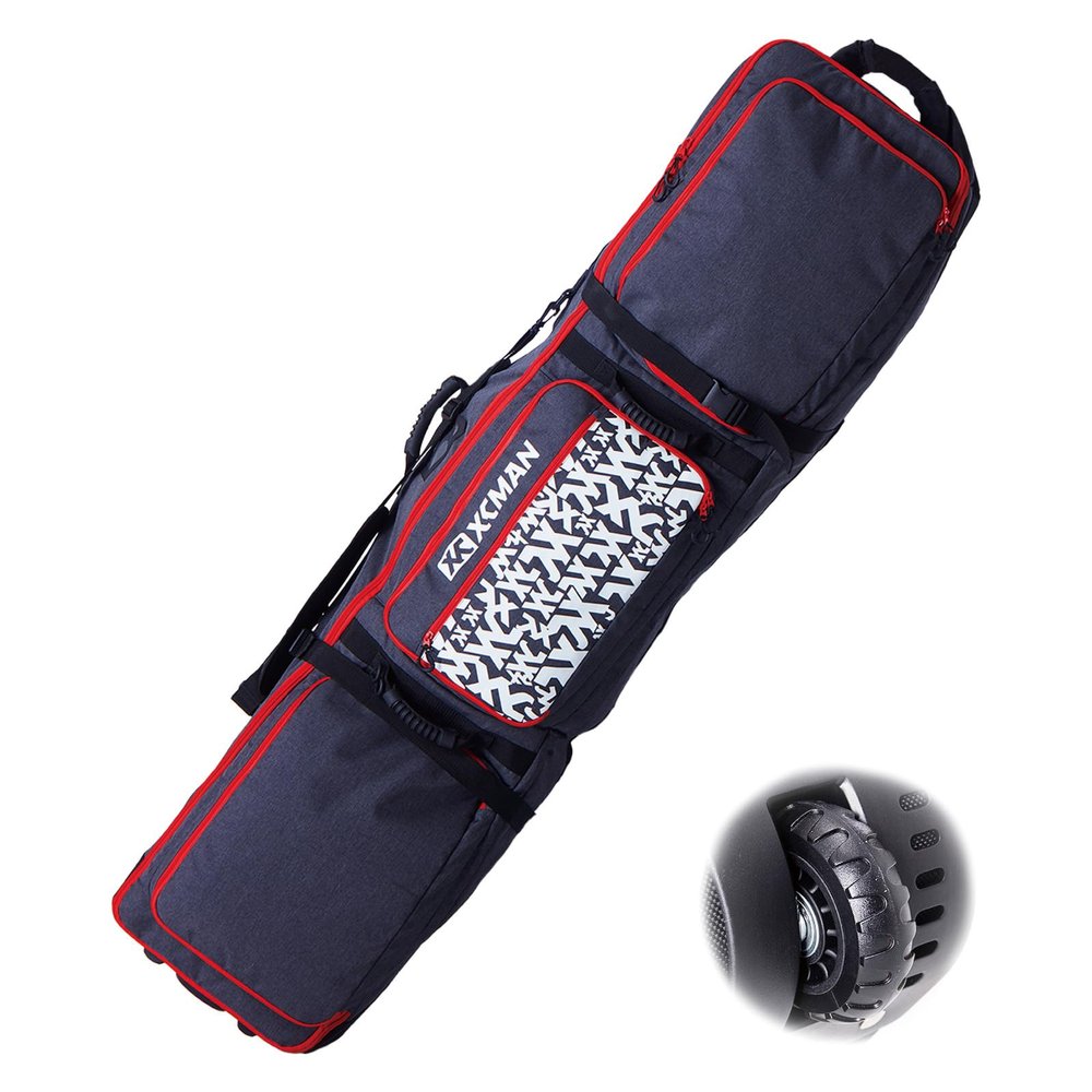 XCMAN Padded Snowboard Bag with Wheels, Extendable Roller Ski Bag for Air Traveling Adjustable Length - Extra Long/Wide/Deep,Waterproof - with Protection Ribs