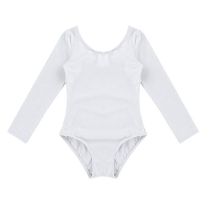 Aislor Kids Girls Cotton Stretchy Longsleeve Ballet Dance Leotard Gymnastics Fitness Workout Activewear White 12 Years