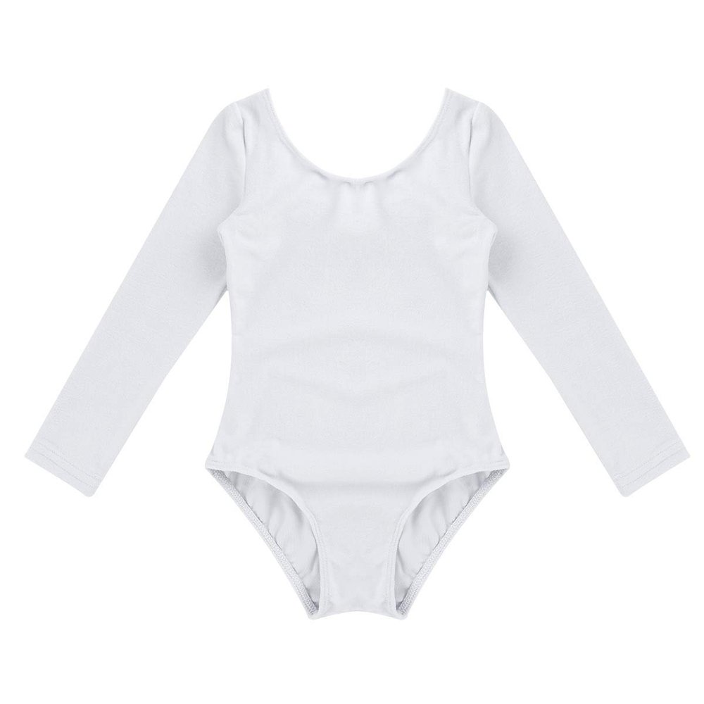 Aislor Kids Girls Cotton Stretchy Longsleeve Ballet Dance Leotard Gymnastics Fitness Workout Activewear White 12 Years