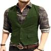 Men's Classic Suit Vest Slim Fit Herringbone Wool Tweed Casual Formal Waistcoat for Wedding Groomsmen XL,Green view 1