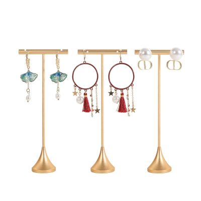 GemeShou Taller 3pcs Metal Gold T Bar Earring Display Stand for Mini Earrings Studs Photography Props, Not for Big Dangly EarringsGold-Cone Base 3pcs Height 5.9"