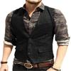 Men's Classic Suit Vest Slim Fit Herringbone Wool Tweed Casual Formal Waistcoat for Wedding Groomsmen XL,Black view 1