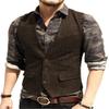 Men's Classic Suit Vest Slim Fit Herringbone Wool Tweed Casual Formal Waistcoat for Wedding Groomsmen XXXL,Coffee view 1
