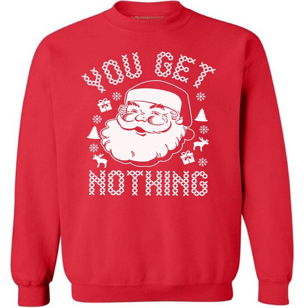 Awkward Styles Red Ugly Christmas Sweater - Xmas Theme Holiday Season Sweatshirt For Women Men (XXXX-Large, You GET Nothing Sweater)