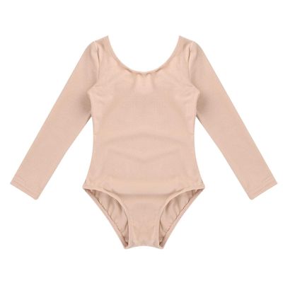 Aislor Kids Girls Cotton Stretchy Longsleeve Ballet Dance Leotard Gymnastics Fitness Workout Activewear Apricot 12 Years
