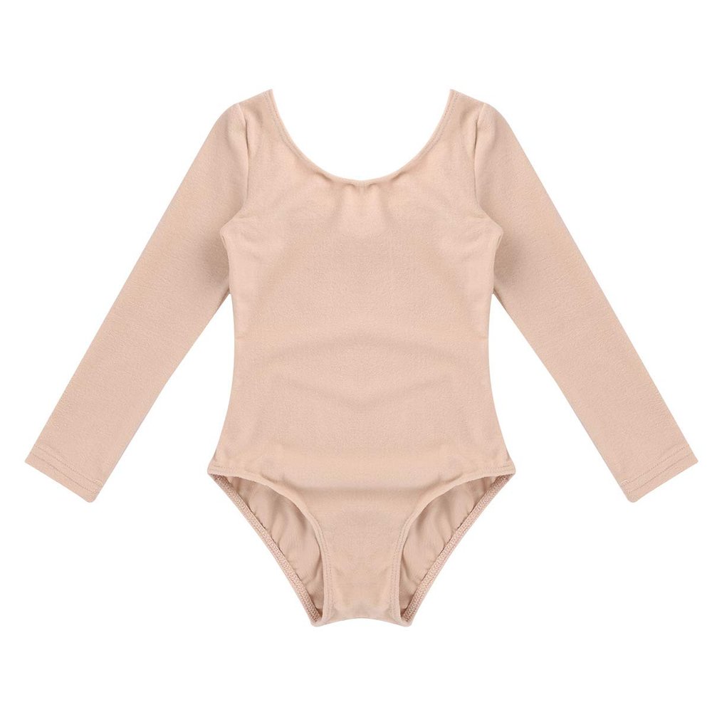 Aislor Kids Girls Cotton Stretchy Longsleeve Ballet Dance Leotard Gymnastics Fitness Workout Activewear Apricot 12 Years