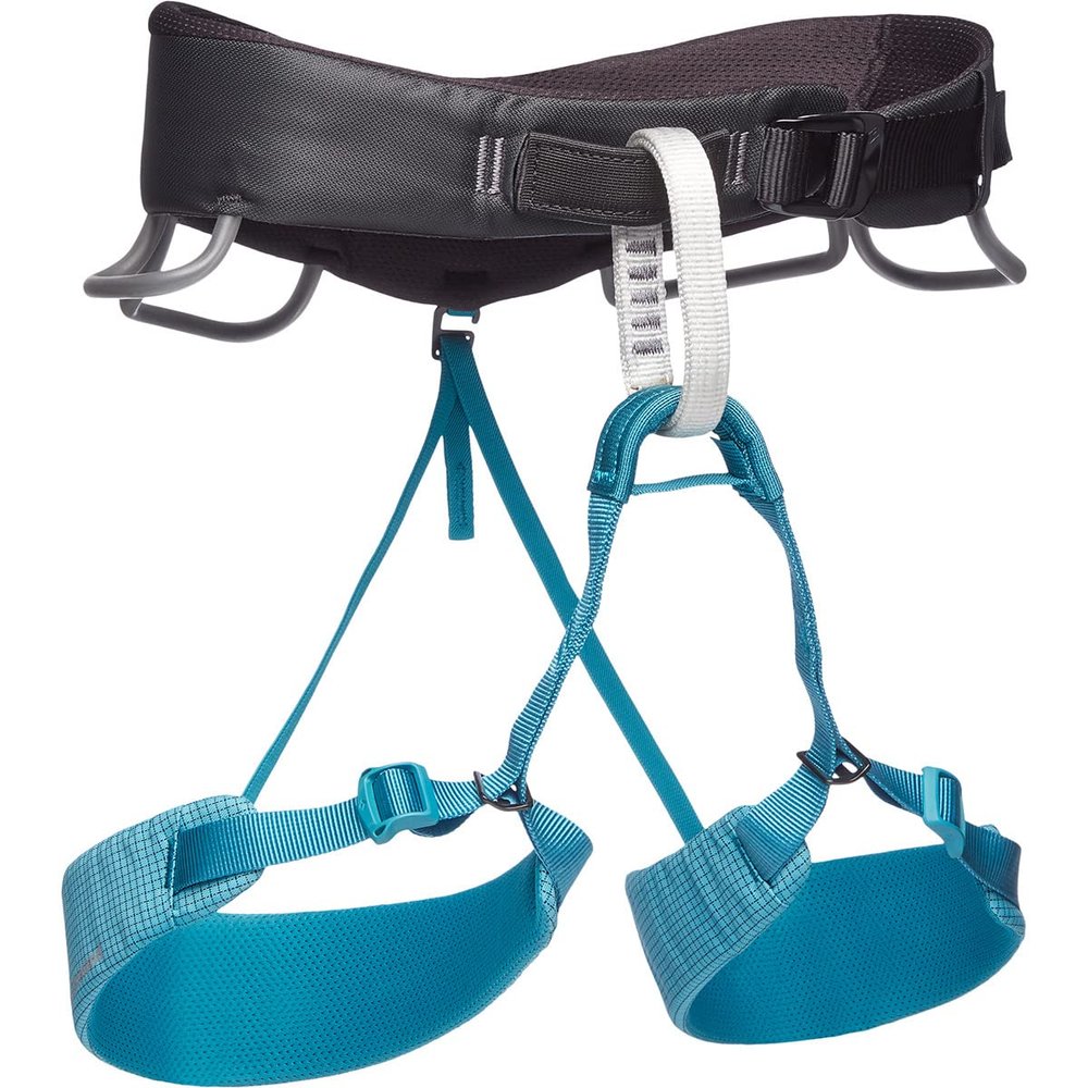 BLACK DIAMOND Womens Momentum Rock Climbing Harness | Dual Core Construction | Adjustable Waist & Leg Loops | Lightweight Comfort | Aqua Verde | X-Small
