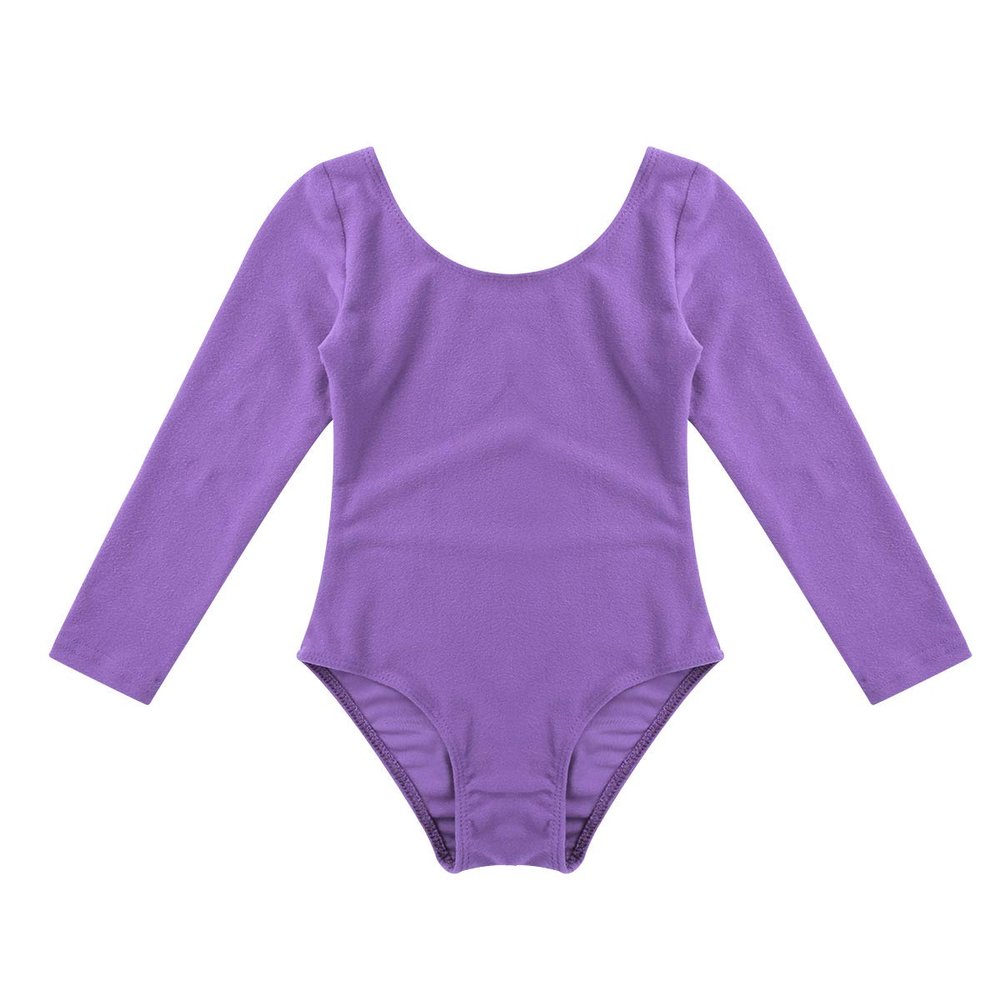 Aislor Kids Girls Cotton Stretchy Longsleeve Ballet Dance Leotard Gymnastics Fitness Workout Activewear Lavender 10 Years