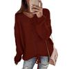 Elegant Womens Oversized Pullover Sweaters Plus Size Cable Knit V Neck Lace Up Long Sleeve Fall Blouse Tops (XXXL,Wine Red) view 1
