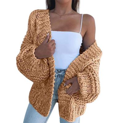 EISHOW Women Oversized Chunky Knit Cardigan Sweaters Open Front Long Sleeve Casual Loose Warm Outwear Coat S-XXXL (Brown,S)