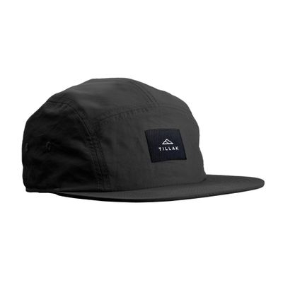 Tillak Wallowa Camp Hat, Lightweight Nylon 5 Panel Cap with Snap Closure (Black)