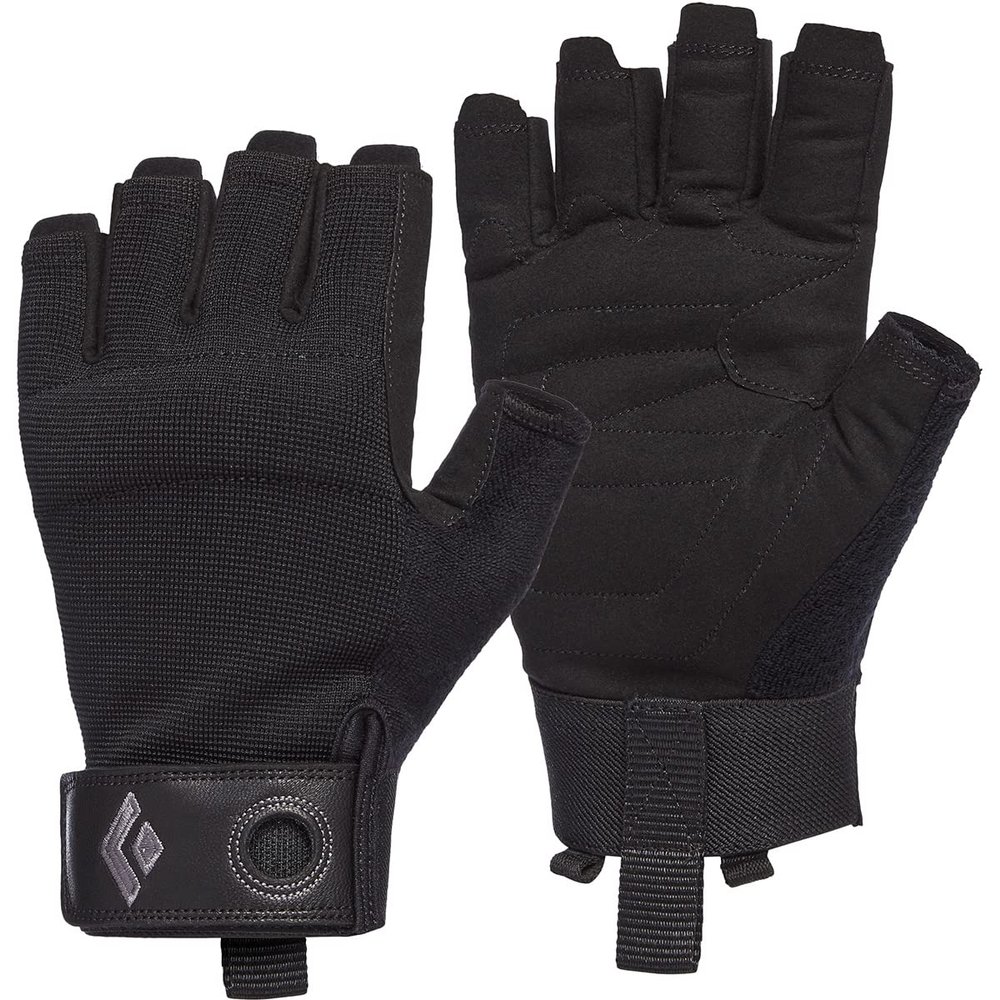 BLACK DIAMOND Men's Crag Half-Finger Gloves | Breathable Stretch Mesh | Synthetic Leather Palm | Lightweight Protection for Belaying & Via Ferrata | Black | Small