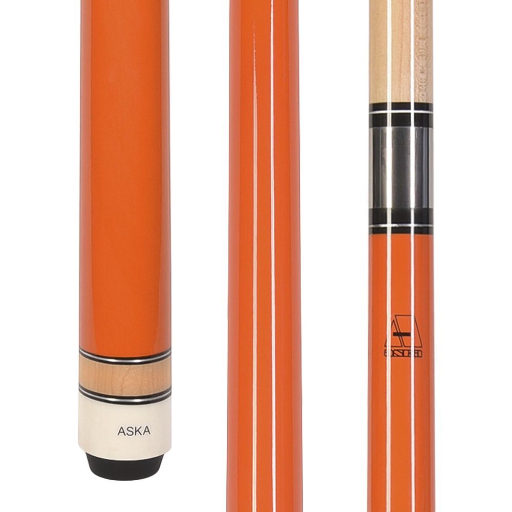 ASKA L3 No Wrap Pool Cue Stick, 58" Hard Rock Canadian Maple, 13mm Hard Tip, 5/16x18 Stainless Steel Joint (19-Ounce, Orange)