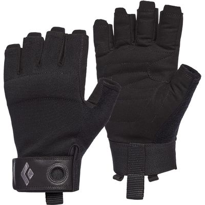 BLACK DIAMOND Men's Crag Half-Finger Gloves | Breathable Stretch Mesh | Synthetic Leather Palm | Lightweight Protection for Belaying & Via Ferrata | Black | Medium