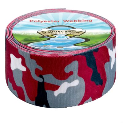 Country Brook Design - Crimson and White Camo Polyester Webbing (1 1/2 Inch, 20 Yards)