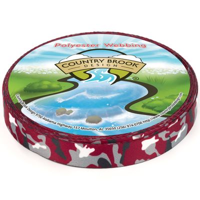 Country Brook Design - Crimson and White Camo Photo Quality Polyester (1/2 Inch, 50 Yards)