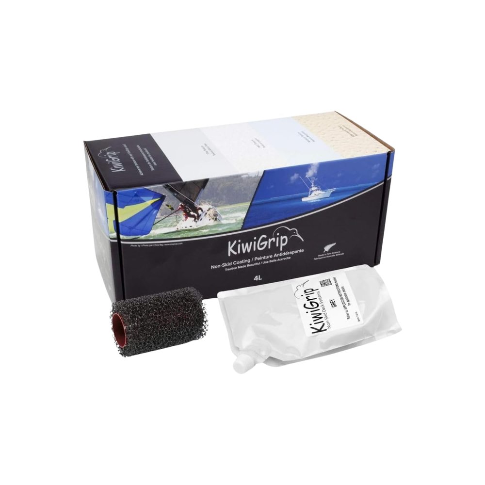 KiwiGrip Non-Skid Coating for Boats, Decks, Ramps or Steps - Grey, 4 Liters - Water-Based Acrylic for Wood, Fiberglass, Concrete, Metal - KG-4GP-R