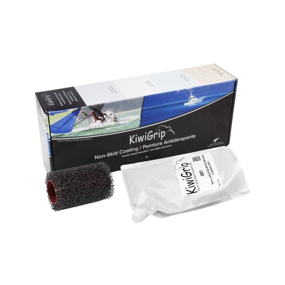 KiwiGrip Non-Skid Coating for Boats, Decks, Ramps or Steps - Grey, 1 Liter - Water-Based Acrylic for Wood, Fiberglass, Concrete, Metal - KG-1GP-R