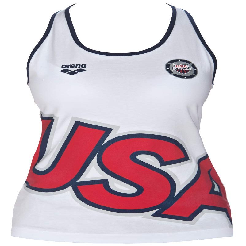 ARENA Women's Official USA Swimming National Team Tank Top, White - Navy, XX-Small