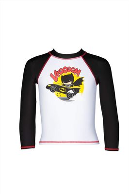 ARENA Boy's Superhero Long Sleeve Swim Shirt with UV Sun Protection, White - Black, 2T