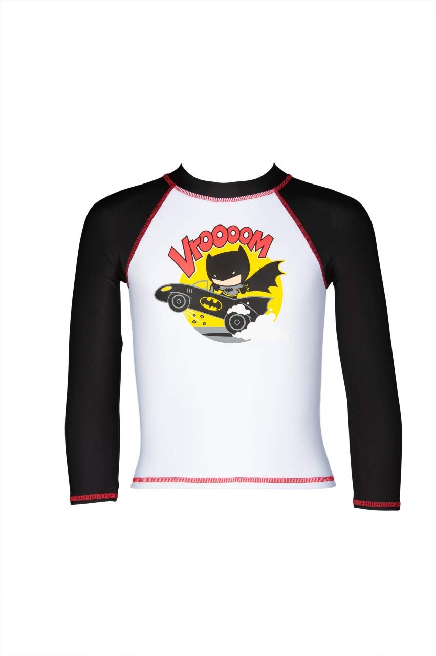 ARENA Boy's Superhero Long Sleeve Swim Shirt with UV Sun Protection, White - Black, 2T