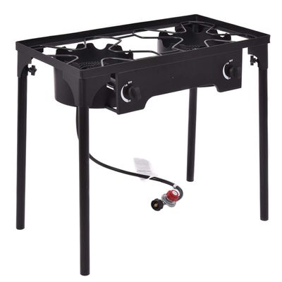 Happygrill Outdoor 2 Propane Burner Stove, High Pressure Double Propane Gas Stove w/Detachable Legs, 150,000-BTU Output, 0-20 PSI Regulator, Portable Outdoor Burners for Cooking Camping Picnic Cookout
