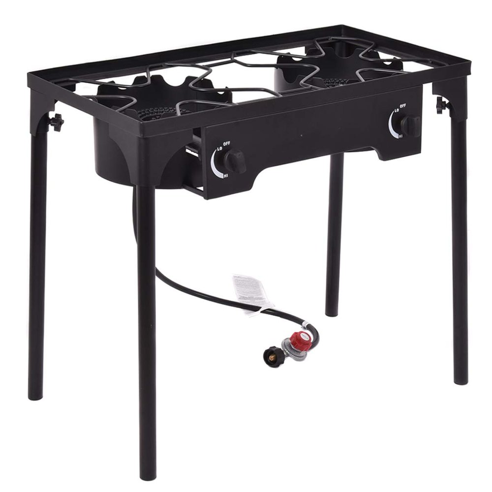 Happygrill Outdoor 2 Propane Burner Stove, High Pressure Double Propane Gas Stove w/Detachable Legs, 150,000-BTU Output, 0-20 PSI Regulator, Portable Outdoor Burners for Cooking Camping Picnic Cookout