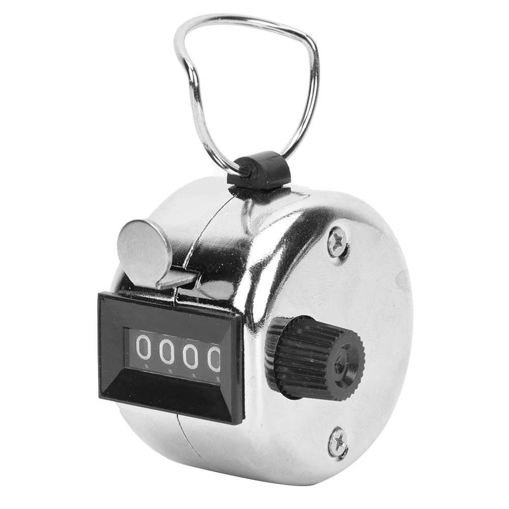 Garosa Handheld Tally Counter Handheld 4 Digits Silver Aluminium Alloy Counting Tool Manual Mechanical Palm Clicker Counter Tracker with Hook for Sport Stadium