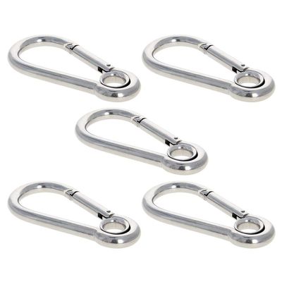 MroMax Carabiner Snap Hook, 5.53"/140.5 mm 304 Stainless Steel Carabiner Spring Snap Link Hook Clip Keychain 5Pcs