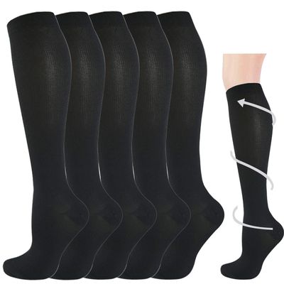 5 Pairs Compression Socks for Men & Women 20-30 mmHg Graduated Compression Black Stockings for Grade Pregnancy Essentials Varicose Vein Swelling Feet Relief Running Sports & Recreation(Black,S-M)