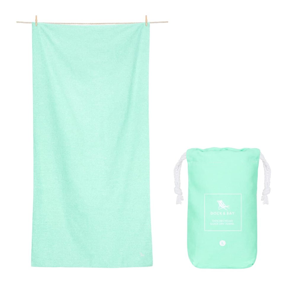 Dock & Bay Beach Towel - Quick Dry, Sand Free - Compact, Lightweight - 100% Recycled - Includes Bag - Essential - Rainforest Green, Large (160x90cm, 63x35)