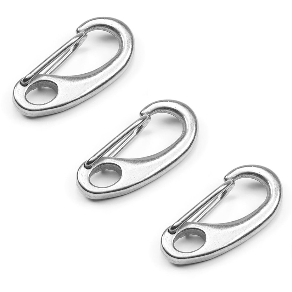 MroMax Carabiner Snap Hook, 304 Stainless Steel Spring Gate Snap Hook Clip 70mm/2.76" Length Marine Grade Lobster Claw, 3pcs