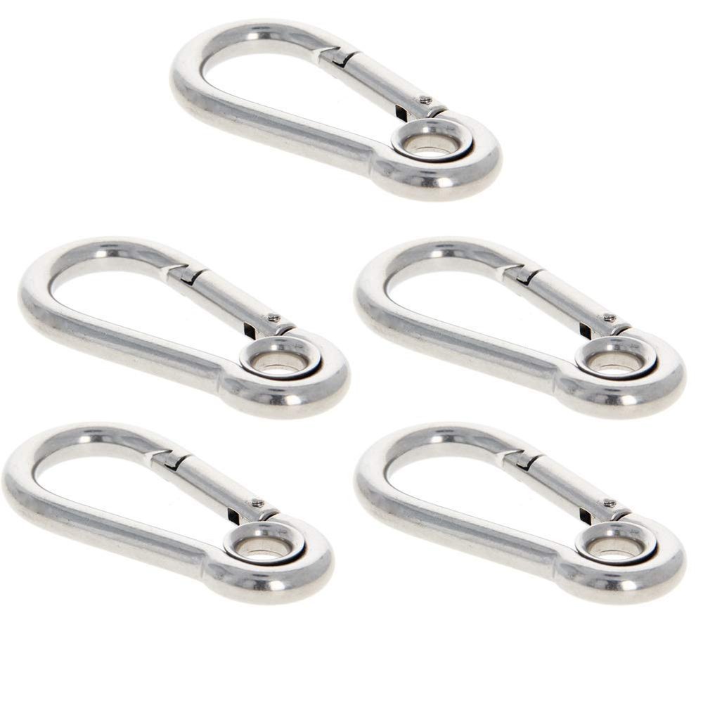 MroMax Carabiner Snap Hook, 2.76"/70mm 304 Stainless Steel Carabiner Spring Snap Link Hook Clip Keychain 5Pcs
