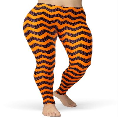 sissycos Women's Halloween Checkered Plaid Printed Leggings Buttery Soft Stretchy Pants (Small-Large, Orange Stripe)
