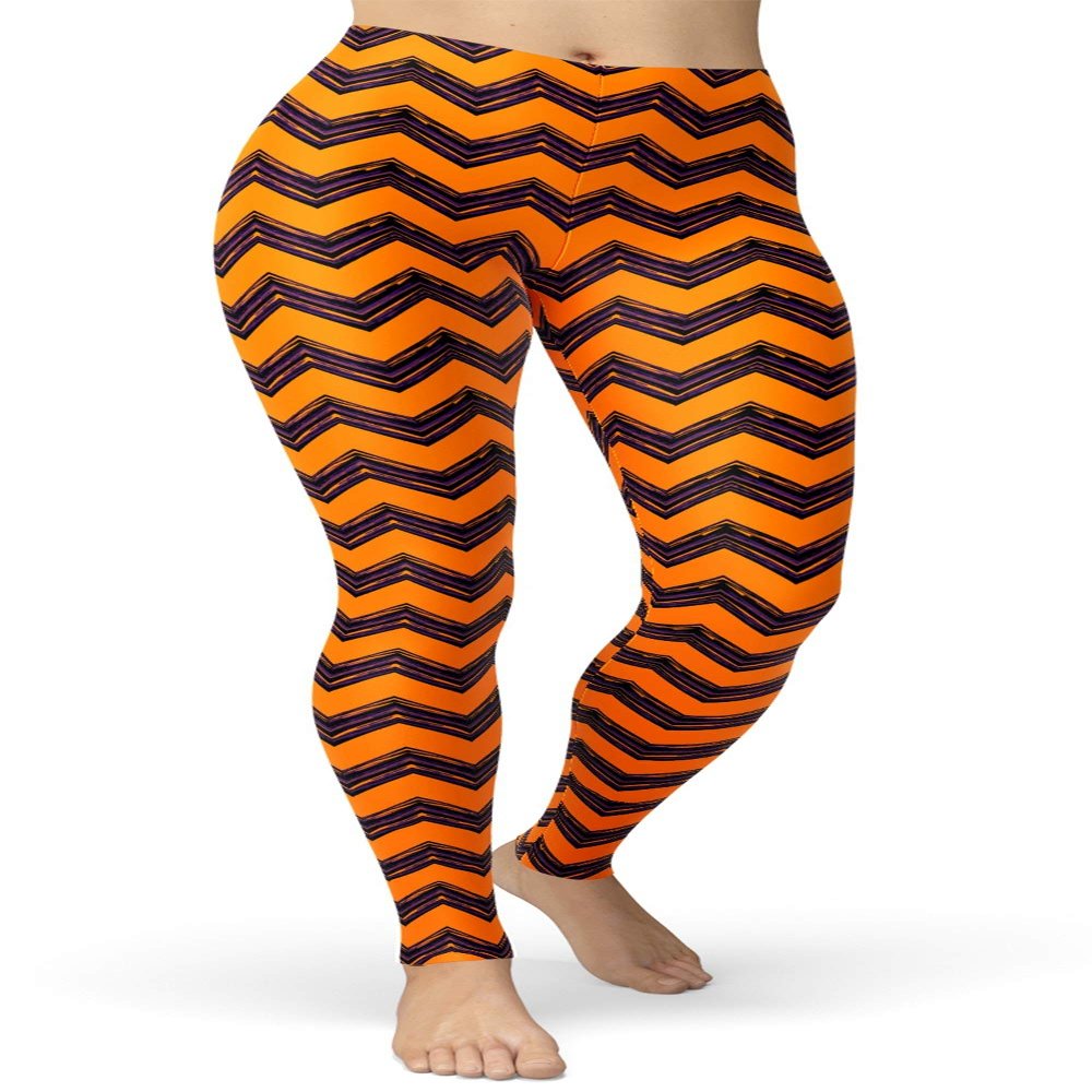 sissycos Women's Halloween Checkered Plaid Printed Leggings Buttery Soft Stretchy Pants (Small-Large, Orange Stripe)