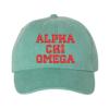 Alpha Chi Omega Pigment Dyed Baseball Cap Sea Foam w/Red Thread Color view 1
