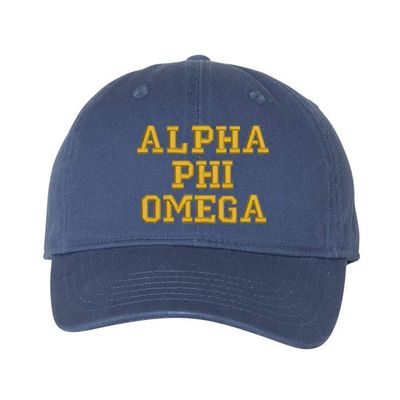 Alpha Phi Omega Pigment Dyed Baseball Cap Navy w/Light Gold Thread Color