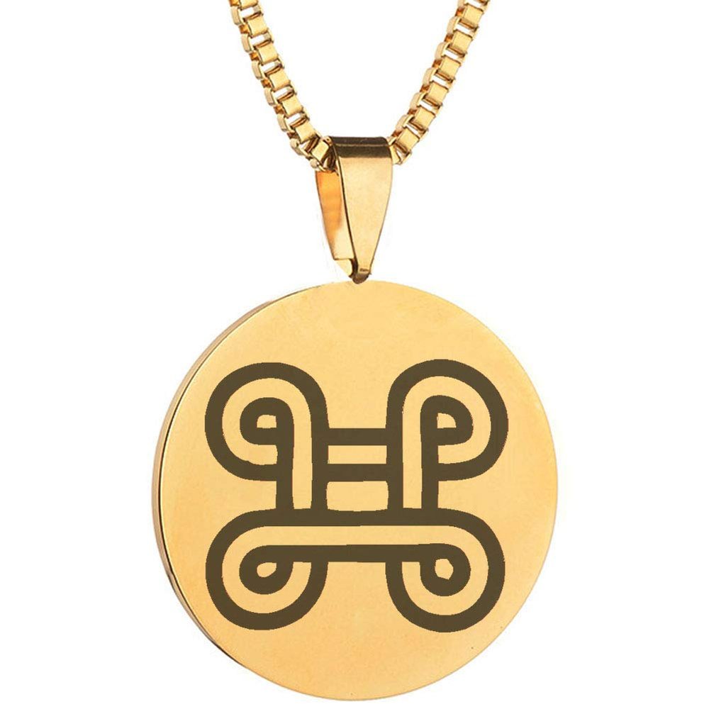 Adinkra Symbols Gold Plated Mpatapo Stainless Steel Reconciliation and Pacification Pendant Necklace