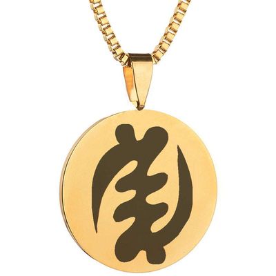 Adinkra Symbols Gold Plated Gye Nyame Stainless Steel Supremacy of God Pendant Necklace