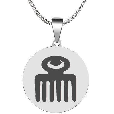 Adinkra Symbols Silver Plated Duafe Stainless Steel Love and Virtues Pendant Necklace