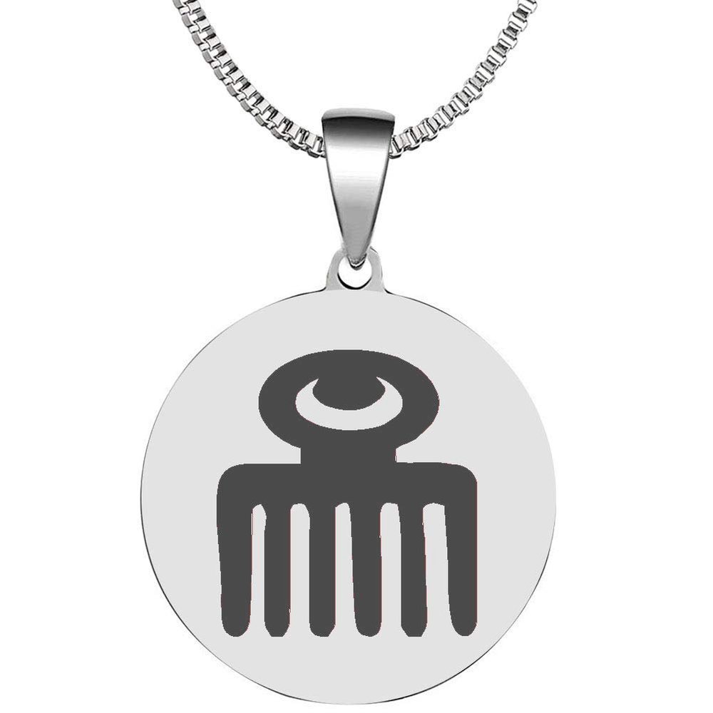 Adinkra Symbols Silver Plated Duafe Stainless Steel Love and Virtues Pendant Necklace