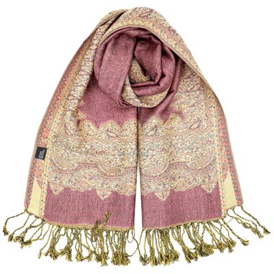 Achillea Soft Silky Reversible Paisley Pashmina Shawl Wrap Scarf w/Fringes (Border Orchid)